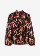 Chiffonbluse mit Ballonärmeln Gr. 54 Schwarz Bedruckt Damen-Bluse Tunika Neu