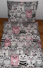 Katzen Puppenbettwäsche  Set 2-teilig  NEU-  für Puppenwagen, Bett und Wiege