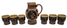 Set 7-tlg 6x Becher +1x  Krug Weinkrug und Weinbecher Keramik Verzierungen