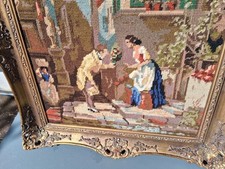 Großes GOBELIN Stickbild in Holzrahmen 52 x 62 cm DER EWIGE HOCHZEITER Spitzweg