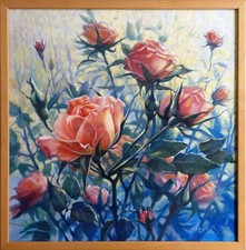 Gemälde "Rosen" 52,5x52,5 cm. BWW Handgemalt Original Kunst Kreativ Malerei