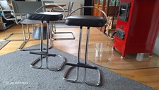 Barhocker 2er Set chrom schwarzes Leder Made in Italy Sitzhöhe 65 Küchenhocker