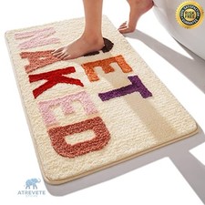 QJHOMO Beige Badezimmerteppich Bunt Badematte rutschfest Waschbar Badteppich