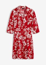 Modernes Kleid mit Knopfleiste Gr. 40 Salsarot Weiß Geblümt Blusenkleid Neu*