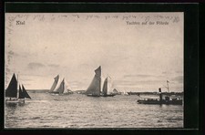 Kiel, Yachten auf der Föhrde, Ansichtskarte 1909 