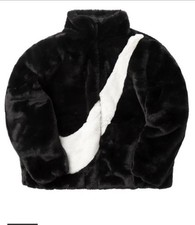 NIKE WOMEN'S FAUX FUR JACKET Felljacke Mantel Damen Oversized Swoosh Logo