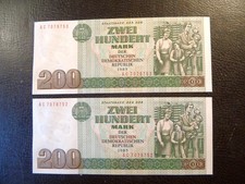 2x 200,- Mark DDR Geld Schein f. kassenfrisch Ostmark, original Staatsbank