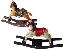 2 Stück antike Holzpferde Schaukelpferde Handgeschnitzt Handbemalt #354 E2