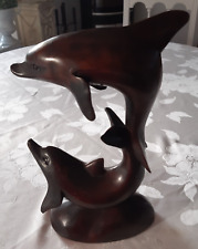 2 Delphine auf Wurzelholz Handarbeit  H:27 cm  L:17cm