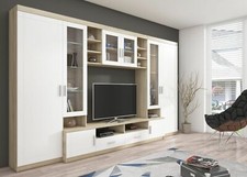 TOP Wohnwand Paris Anbauwand Wohnkombi Wohnzimmer MDF Weiss + Sonoma Eiche matt