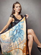 Seide Beige Seidentuch Sommer Halstuch 90x90cm Schal Tuch Stola Bandana Damen