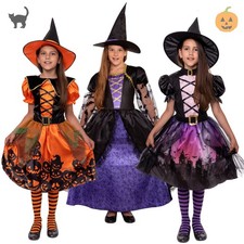 Halloween Kostüm Kinder Hexenkostüm Mädchen Kind Hexe Hexenkleid lila orange