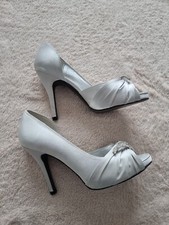 Damen 37 Edle Satin Peep-Toes Pumps mit Strass Abendschuhe Grau