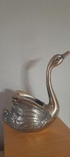 Großer Vintage Schwan, Messing, 60er Jahre, Pflanzgefäß