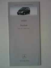 Mercedes Vaneo Preisliste+Sonderausstattungen von Januar 2002