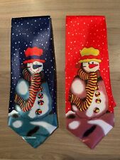 Set: 2x Krawatte mit Schneemann, Weihnachtskrawatte, Winter