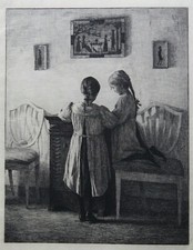Peter Ilsted. Interieur mit zwei kleinen Mädchen.