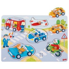 Goki Soundpuzzle Verkehr 6tlg. mit Fahrzeuggeräuschen aus Holz Puzzle 57399