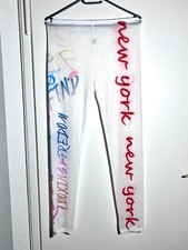 Sexy Trend Leggings Durchsichtig Weiß New York Schriftzug Clubwear Streetstyle 