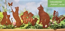 6 Gartenstecker Katzen NEU aus Metall in rost - braun Dekostecker Schmetterling