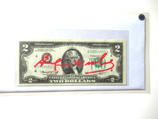 A. WARHOL: 2$ echte Dollarnote  Original Handsigniert mit ZERTIFIKAT, FARBE ROT