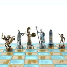 Manopoulos Griechische Mythologie Schachspiel - Blau Kupfer Bauern - Blau oxidiertes Brett