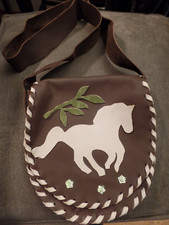 * UMHÄNGETASCHE  Pferdefans* handmade* Leder* braun/grau* 20x21x7cm* TOP*