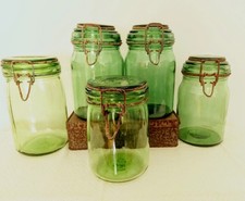 5 grüne DURFOR L'IDEALE Einmachgläser 1 l  Frankreich  shabby Landhausstil
