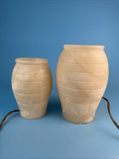 2 Alabaster Lampen, 16 u. 20 cm, Tischlampen Beige vintage