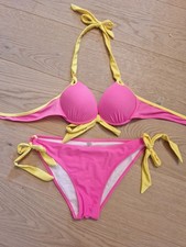 Neu Neon Pink Gelb Bikini  Gr.  38 M 75 A/B Push up Leuchtend Auffallend 