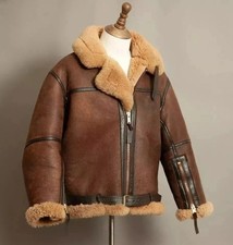 Herren 100% Echtleder Fell Gefüttert Flieger Bomber Retro Militär Pilot Jacke