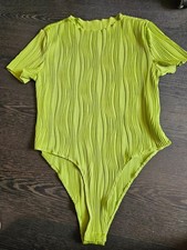 Shein Body Shirt Damen 40/42 L grün Kurzarm geriffelt Stretch Rundhalsausschnitt