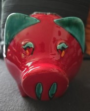 1980er Designer Porzellan Sparschwein Groß mit Schlüssel Germany 