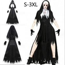 Halloween Nonne Cosplay Kostüm Damen Schwarz Vampir Kleid Größe S-3XL