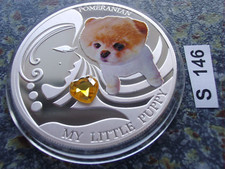 Fidschi 2 Dollar 2013 Welpe Pomeranian Hund 1 oz Silber PP coloriert & Edelstein