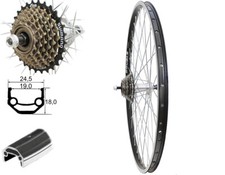 26 Zoll Hinterrad Laufrad schwarz Hohlkammerfelge 7 fach Shimano Zahnkranz