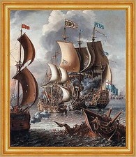 Sea Fight with Barbary Corsairs Lorenzo A Castro Segelschiff B A3 02789 Gerahmt
