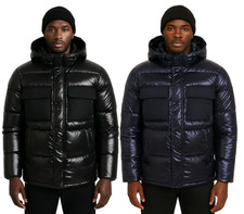 Soul Star Herren Puffer Jacke mit Kapuze glänzend gesteppt Winter Oberbekleidung Mantel S-XXL