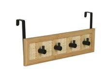 WENKO Türgarderobe Allegre Boho-Style Bambus Rattan Schwarz Haken Bad-Accessoire