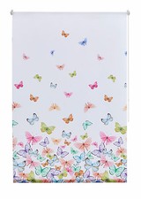 Klemmrollo Easyfix ohne bohren Sichtschutzrollo Weiß mit bunten Schmetterlingen 