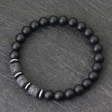 Armband Unisex Damen Herren Achat Onyx Lavastein Hämatit Perlenarmband Schwarz