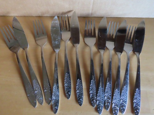 Fischbesteck mit fischrelief - fischbesteck,