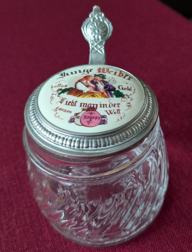 Glas bierkrug mit - glas, zinndeckel