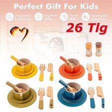 26 tlg Geschirrset aus Holz Kinder Kinderküchen Spielküche Zubehör Küchenzubehör