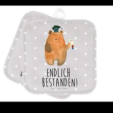 2er Set Topflappen Bär Prüfung - Geschenk Zeugnis bestanden Abitur Topfhands..