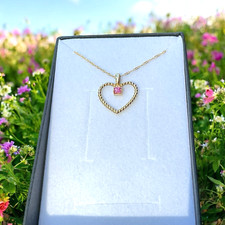 Halskette  585  Gelb Gold 50 cm lang +  Anhänger Herz  mit Pink  Saphir Neu !