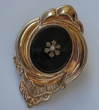 Brosche Biedermeier mit Onyx und Perle antik brooch Tracht top