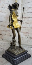 Diana Die Jägerin Göttin Jagd Handgefertigte Bronze Figur Skulptur Gold Patina
