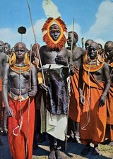 Masai dancers african culture old card 