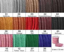 Wildlederband, Lederschnur Flach | 3 mm x 1,5 mm | Zum Basteln | 5m, 10m o. 25m